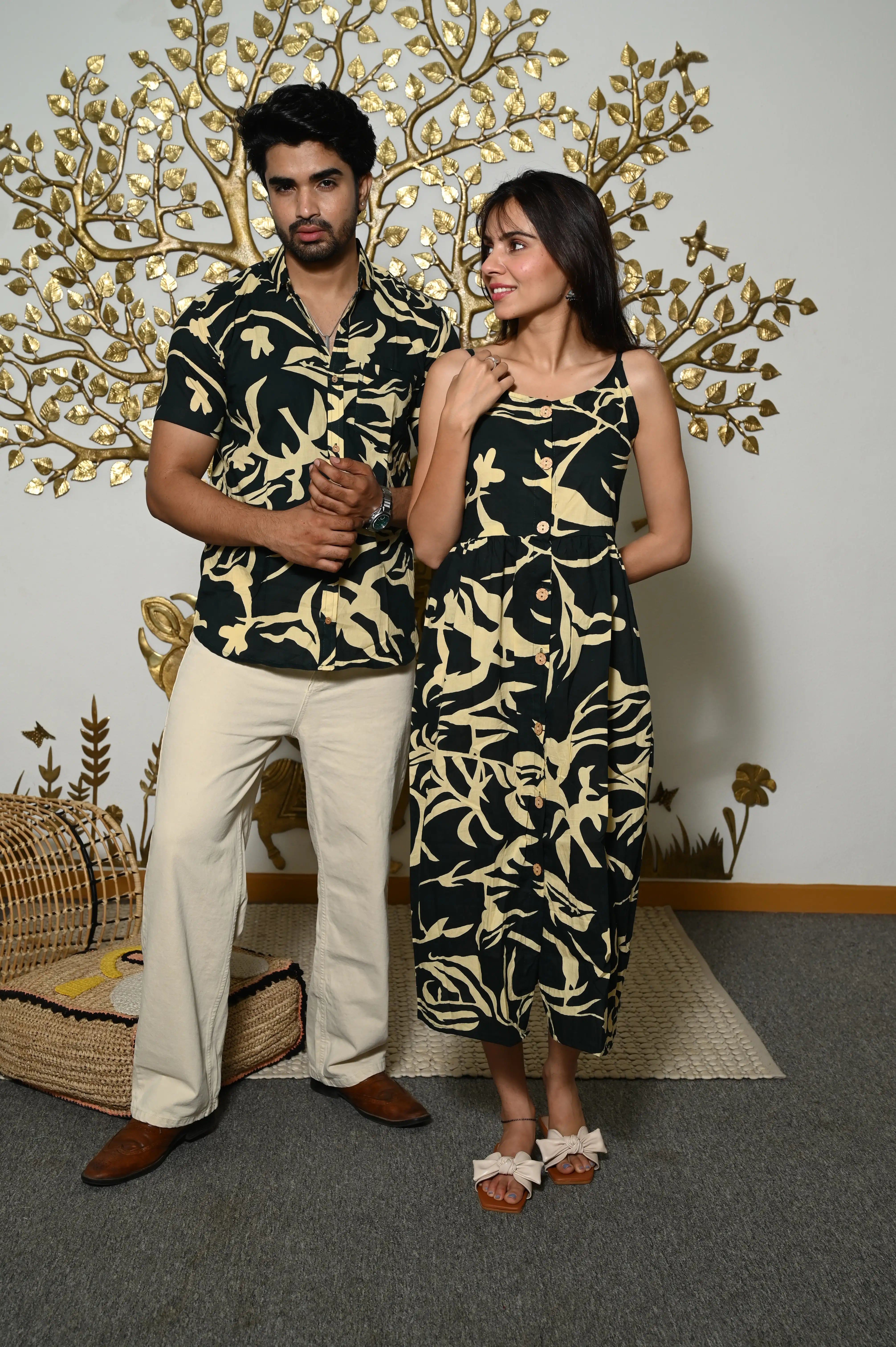 Black printed anarkali midi & shirt