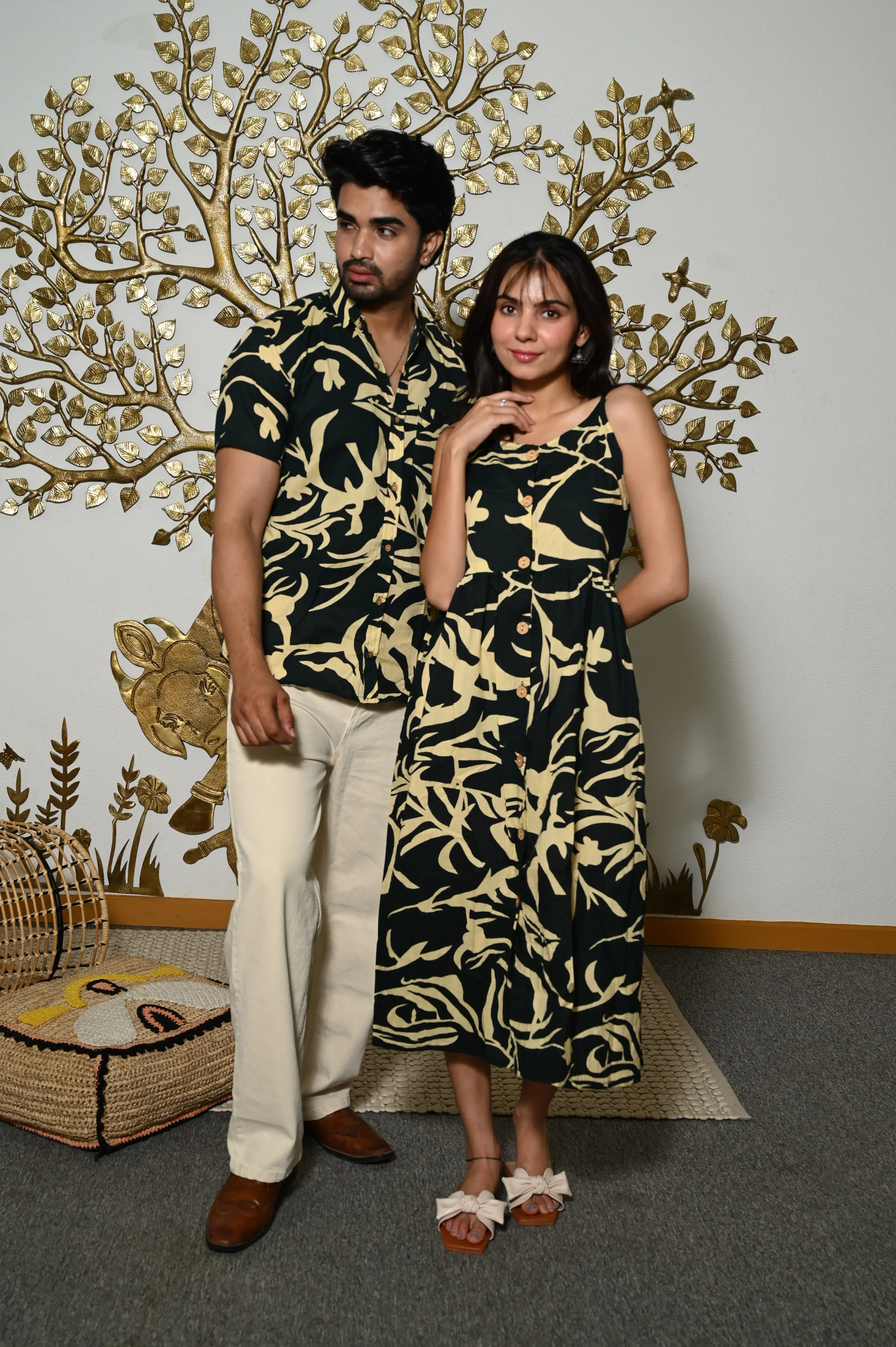 Black printed anarkali midi & shirt