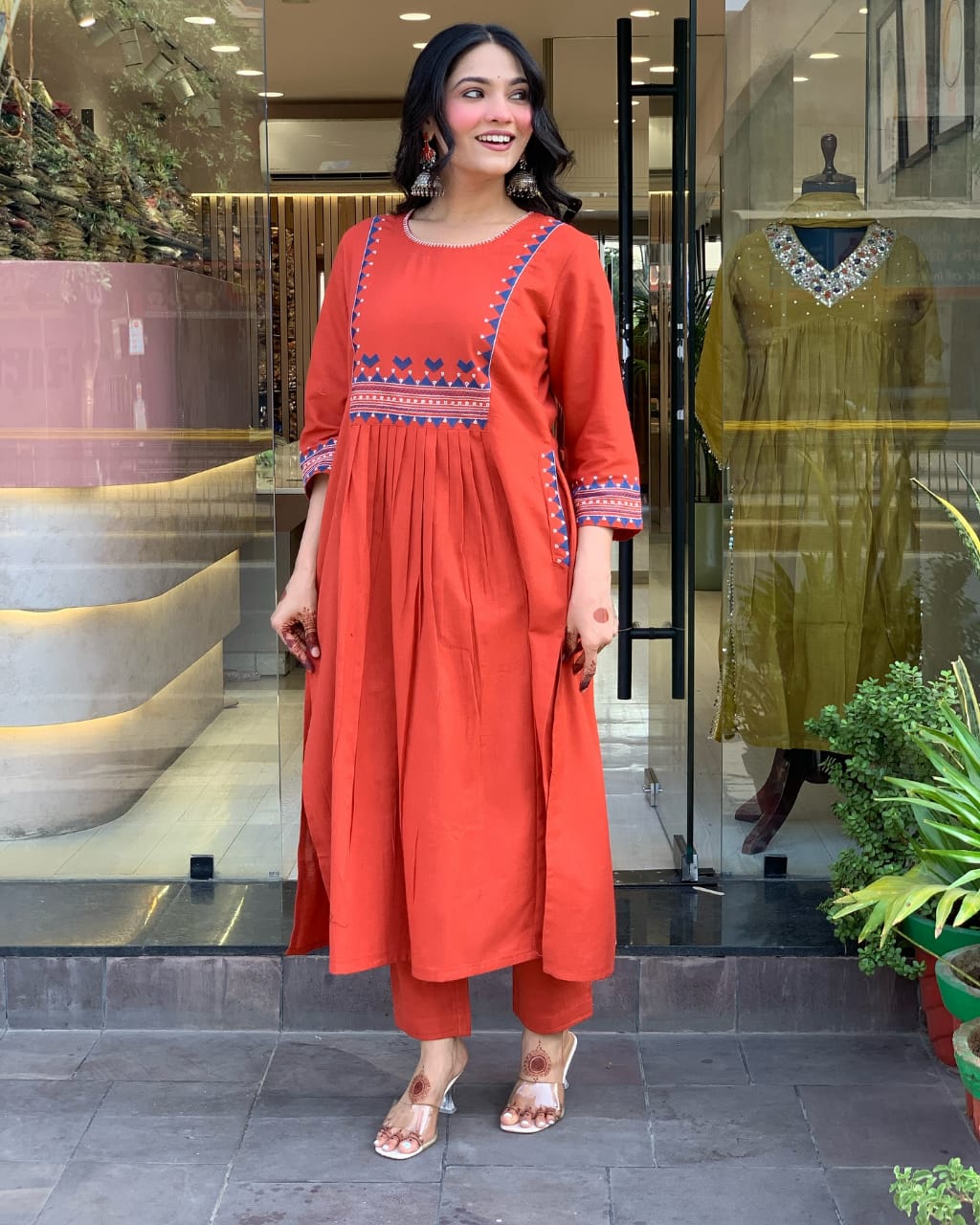 Women’s Rayon Embroidered A-Line Kurti With Pant Set