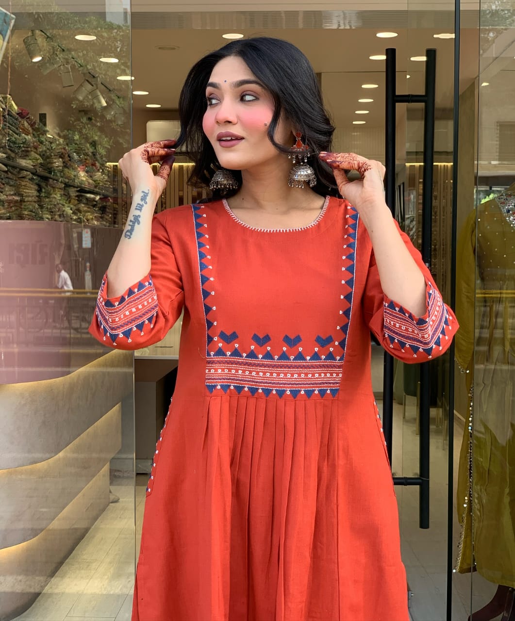 Women’s Rayon Embroidered A-Line Kurti With Pant Set