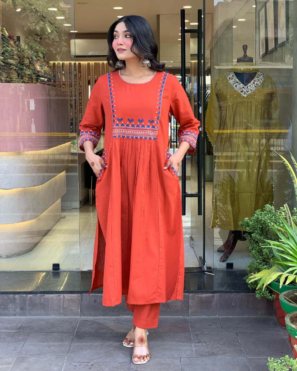 Women’s Rayon Embroidered A-Line Kurti With Pant Set