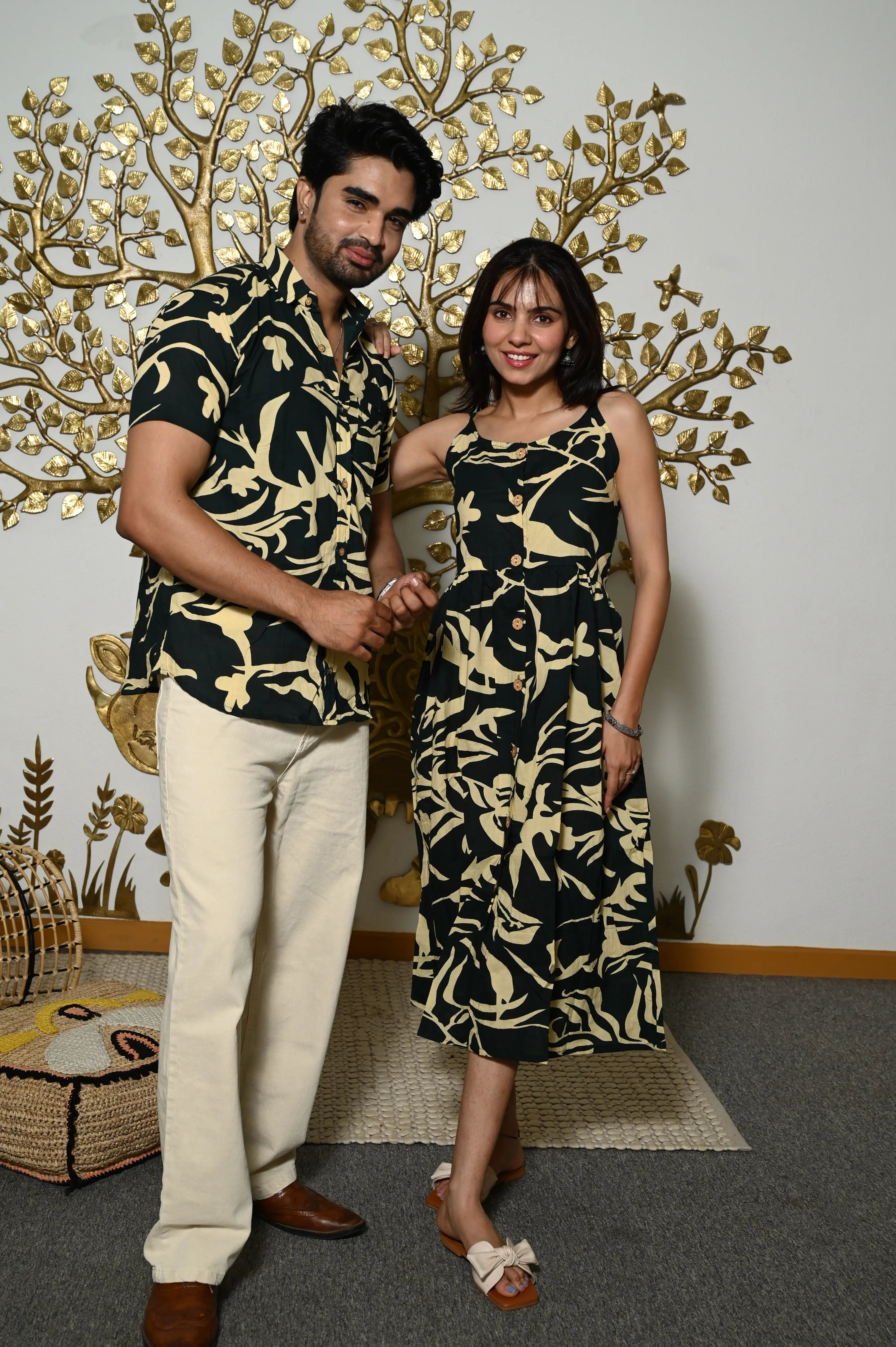 Black printed anarkali midi & shirt